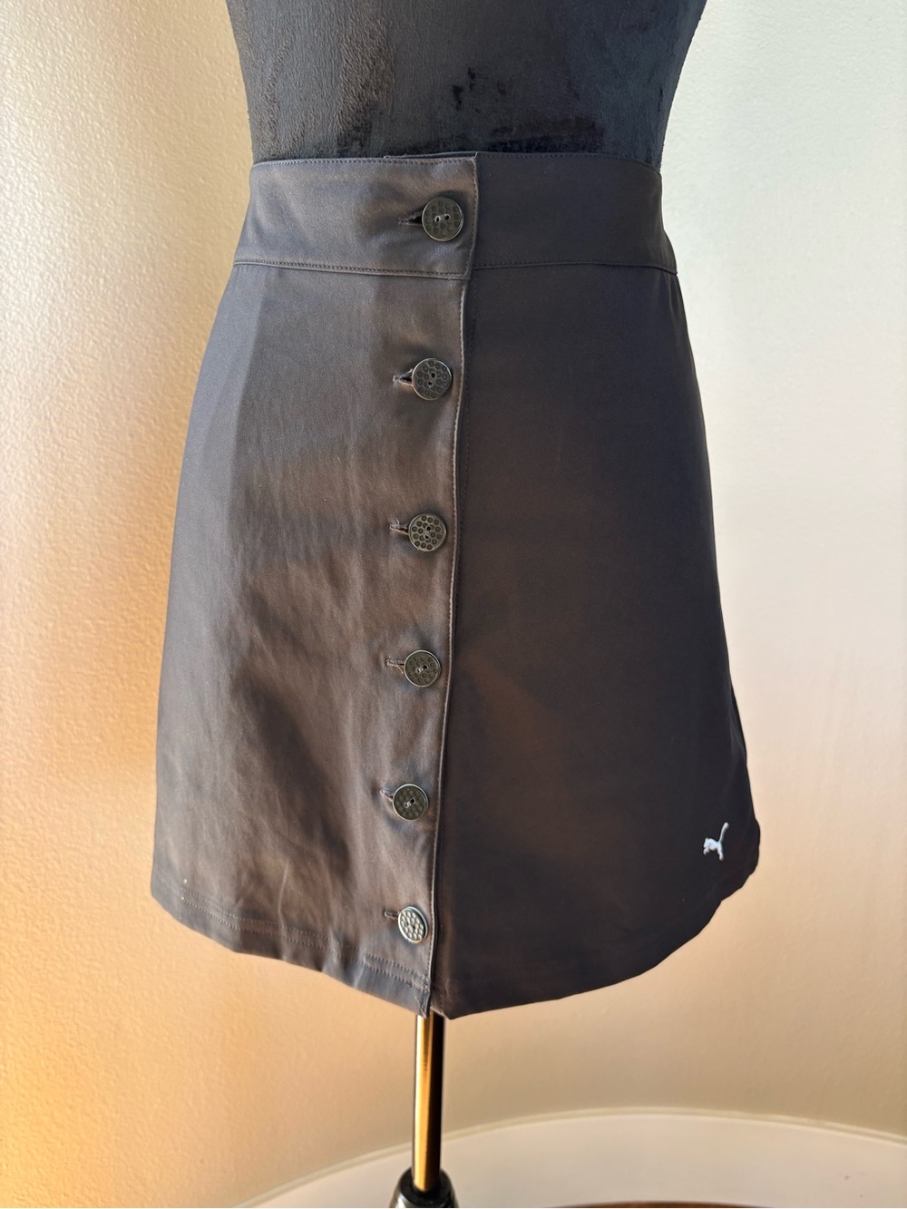 Puma Black Button-Front A-Line Mini Skirt